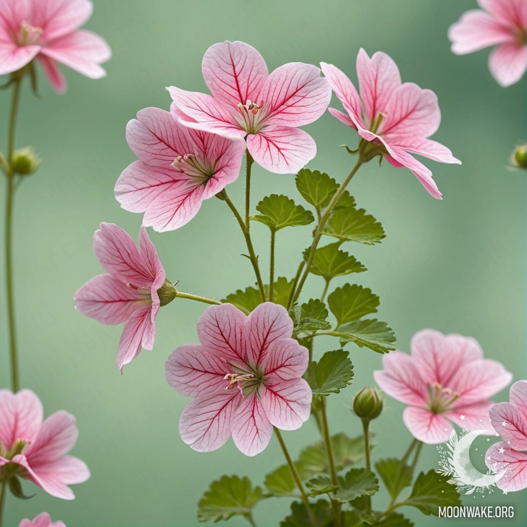 Pastel painting of minimalistic green geranium patterns.