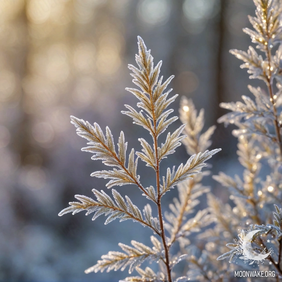 Heather in Frost with Golden Sequins A cluster of heather covered in frost, glistening in sunlight with golden sequins.