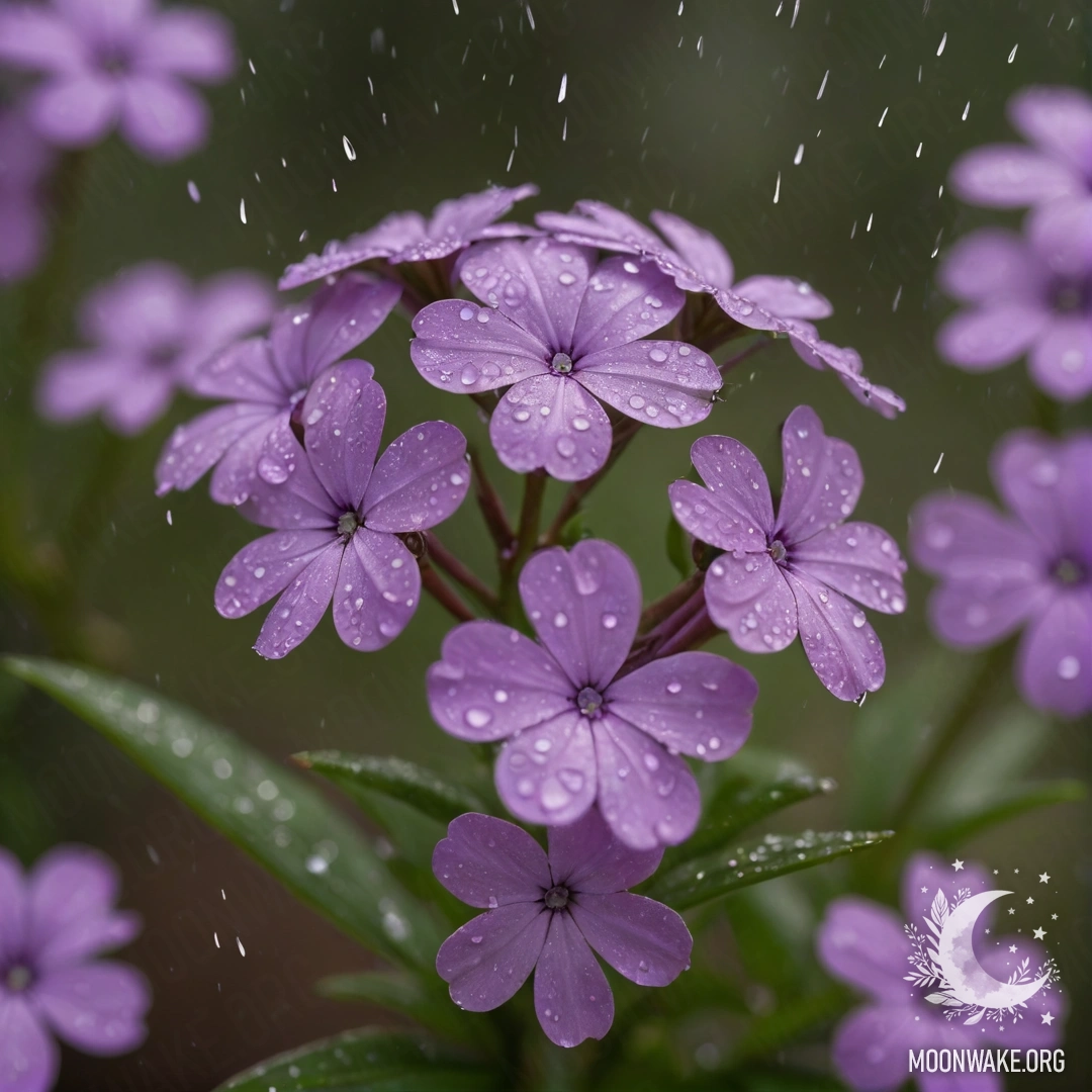Lavender Sweet Phlox Under Rain A close-up of lavender sweet phlox flowers shimmering under the rain.