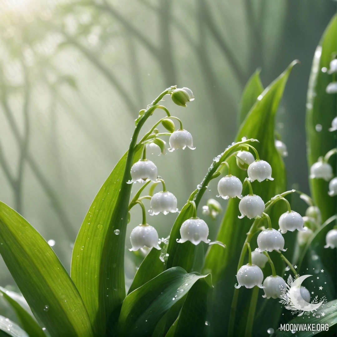 A beautiful lily of the valley surrounded by fog and sunlight.