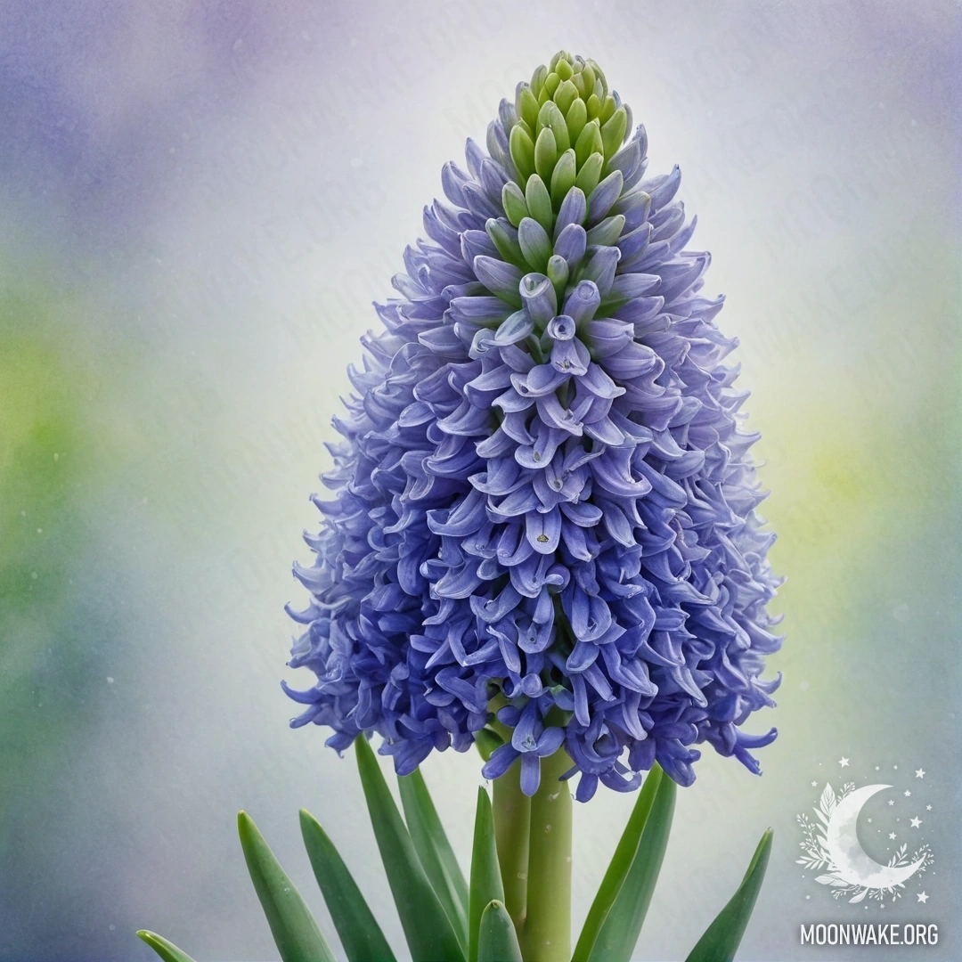 A delicate lime hyacinth emerging from soft mist, adorned with glitter.