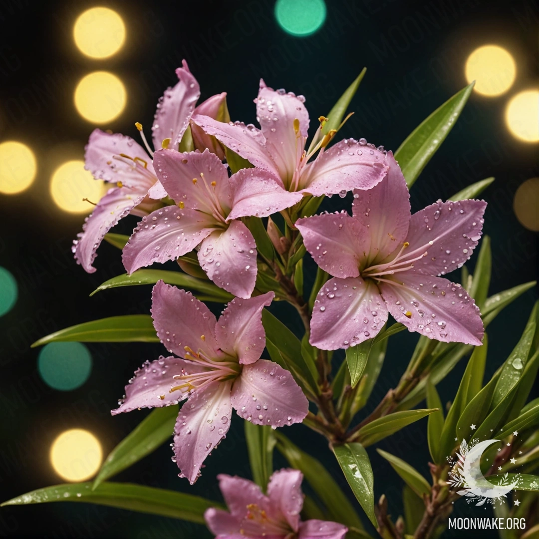 Lime Sweet Oleander at Night A close-up view of a sweet oleander with lime-colored sequins, glowing softly in the night.