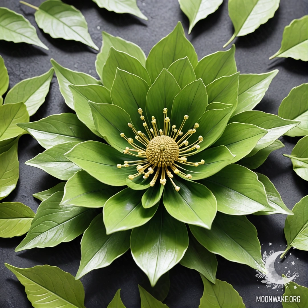 A stunning metallic flower with metallic petals, stem, and leaves.