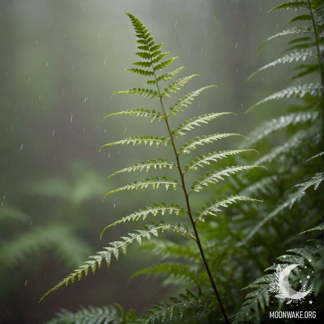 Minimalist Fern in Misty Rain A fern surrounded by mist in the rain, displaying patterns in coffee color.