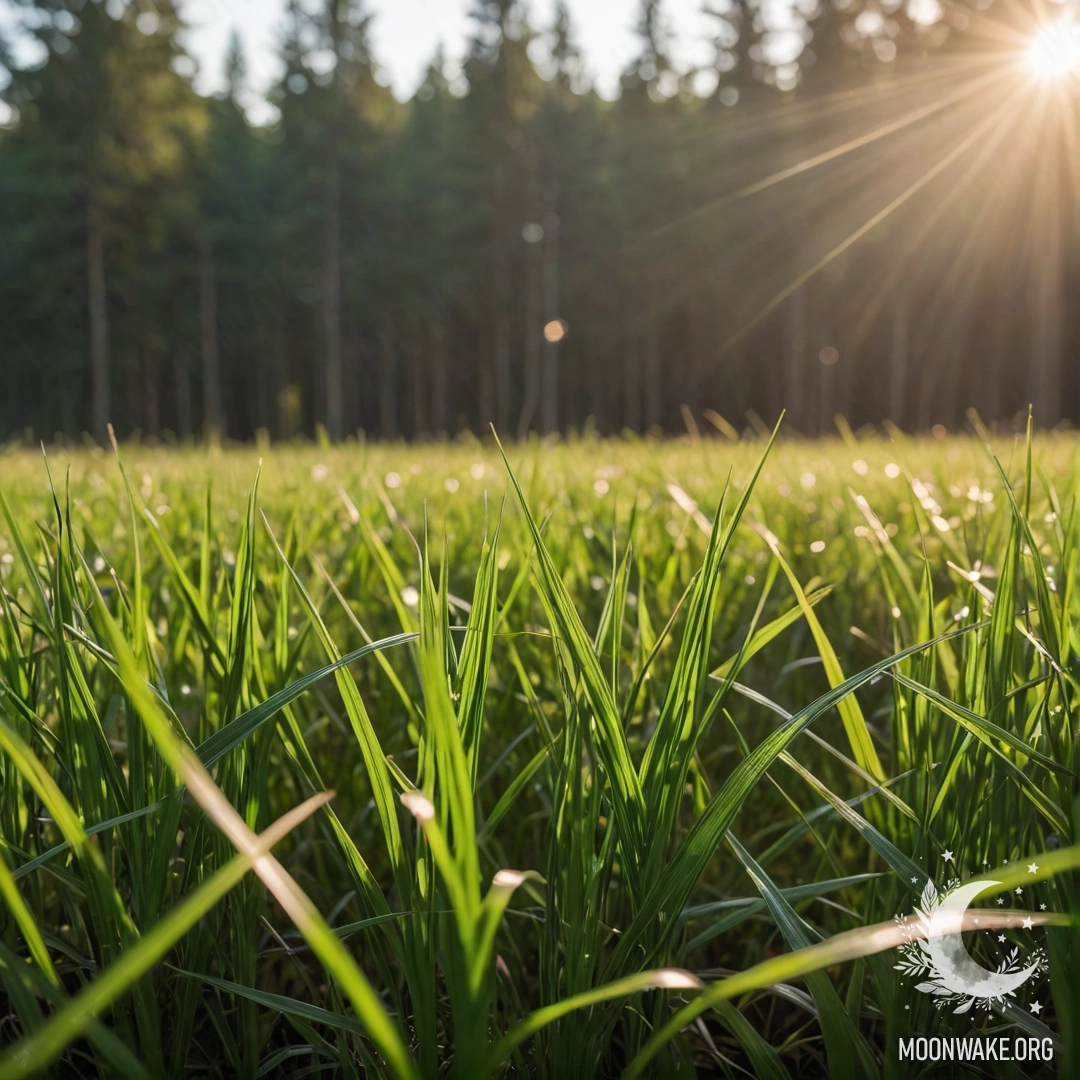 Minimalist Grass Field with Bokeh Forest Close-up of a grass field in front of a blurred forest with lens flares.