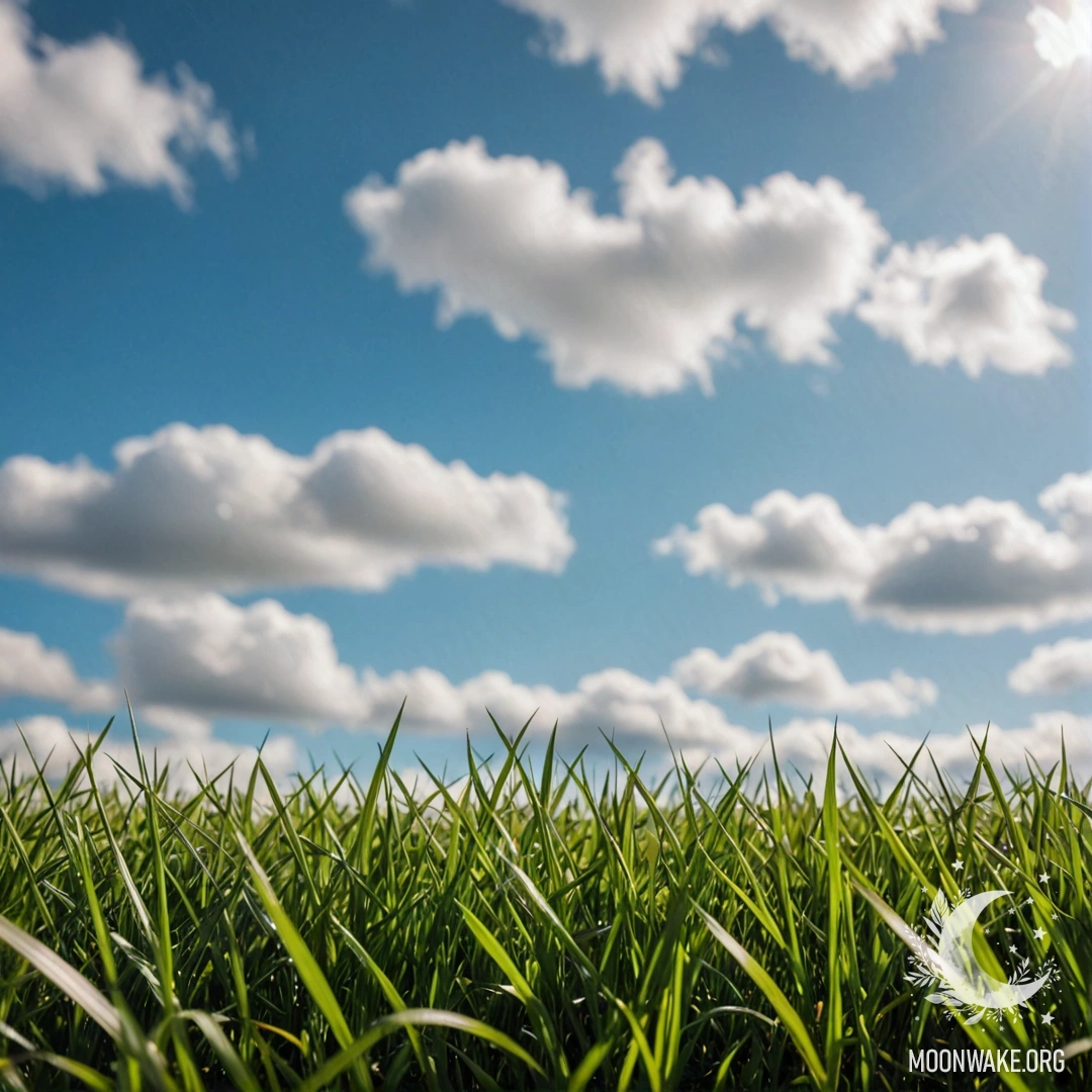 Close-up of grass in a field against a bokeh sky with clouds.