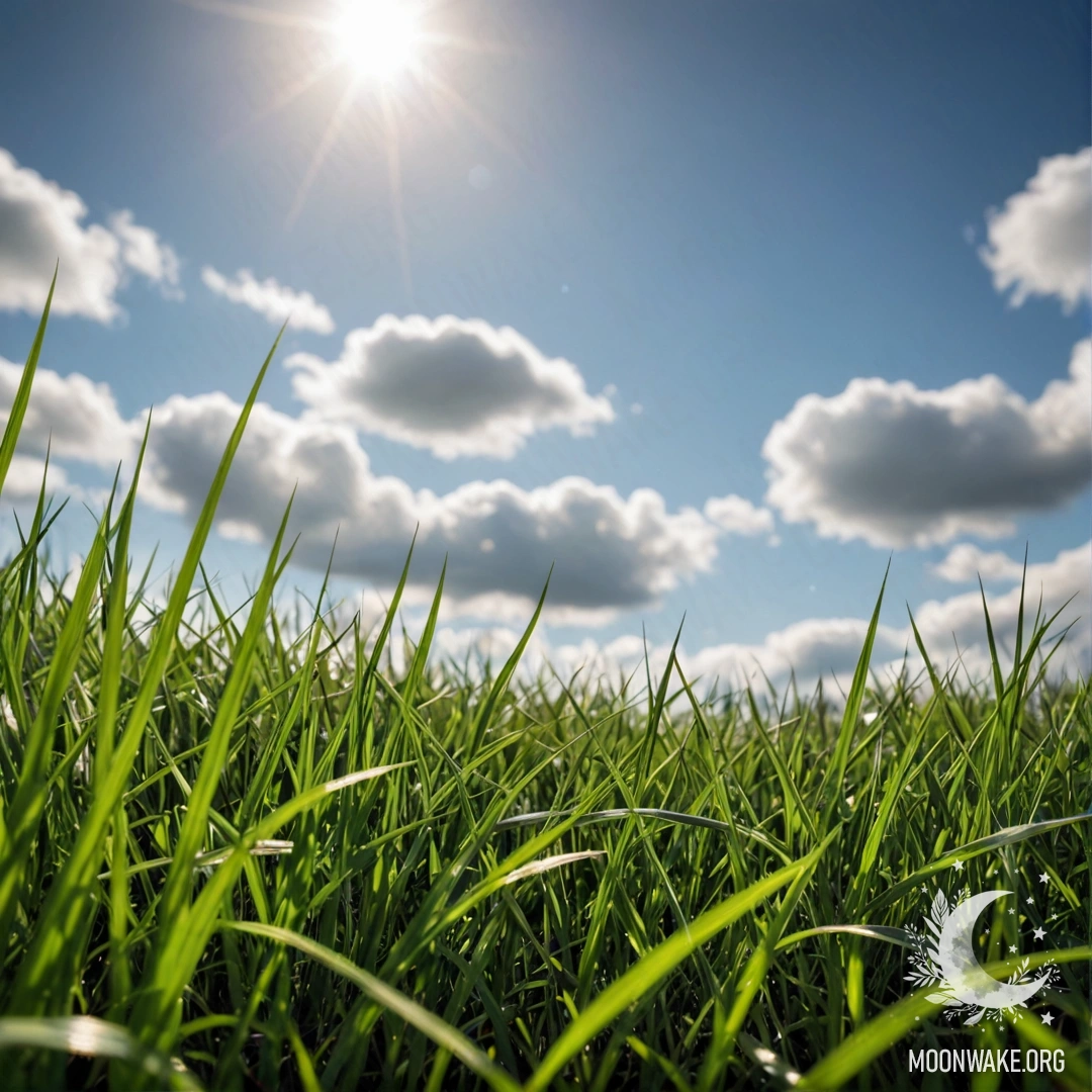 Minimalist Grass Close-Up Against Bokeh Sky Close-up of grass in a field with a bokeh sky filled with clouds.