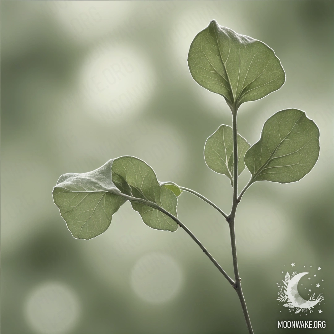 A delicate ink wash painting of lunaria flowers against a sage background.