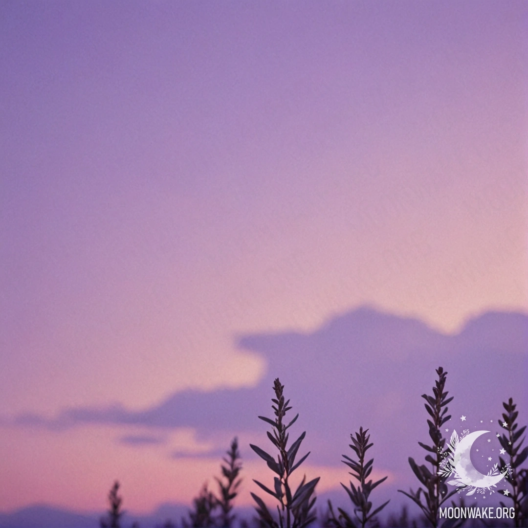 Minimalistic Violet Patterns at Sunset A serene pastel painting showcasing violet patterns against a sage background at sunset.