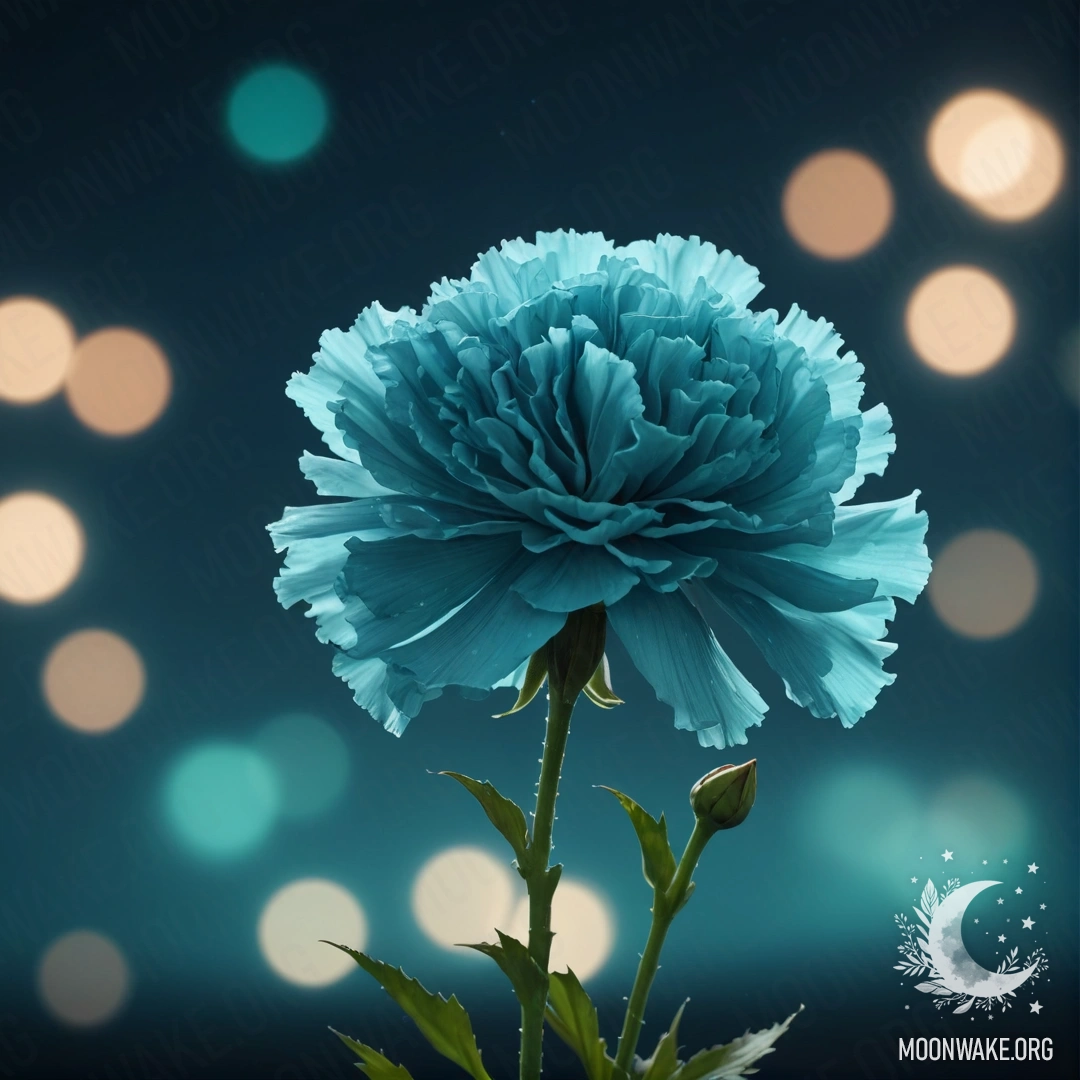 A minimalistic aquamarine carnation against a nighttime background.