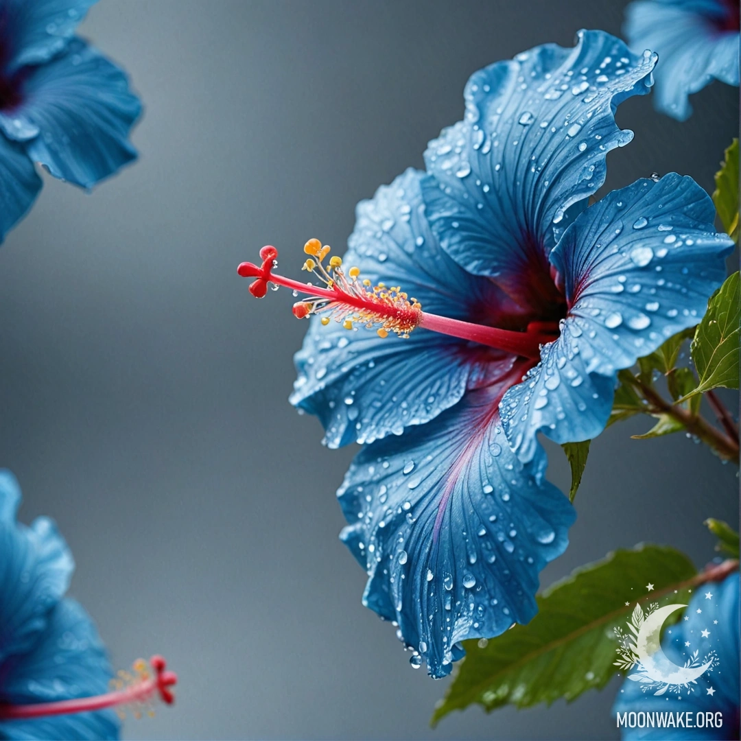 Minimalist Blue Hibiscus Patterns with Dew Drops A minimalist design featuring blue hibiscus flowers adorned with dew drops.