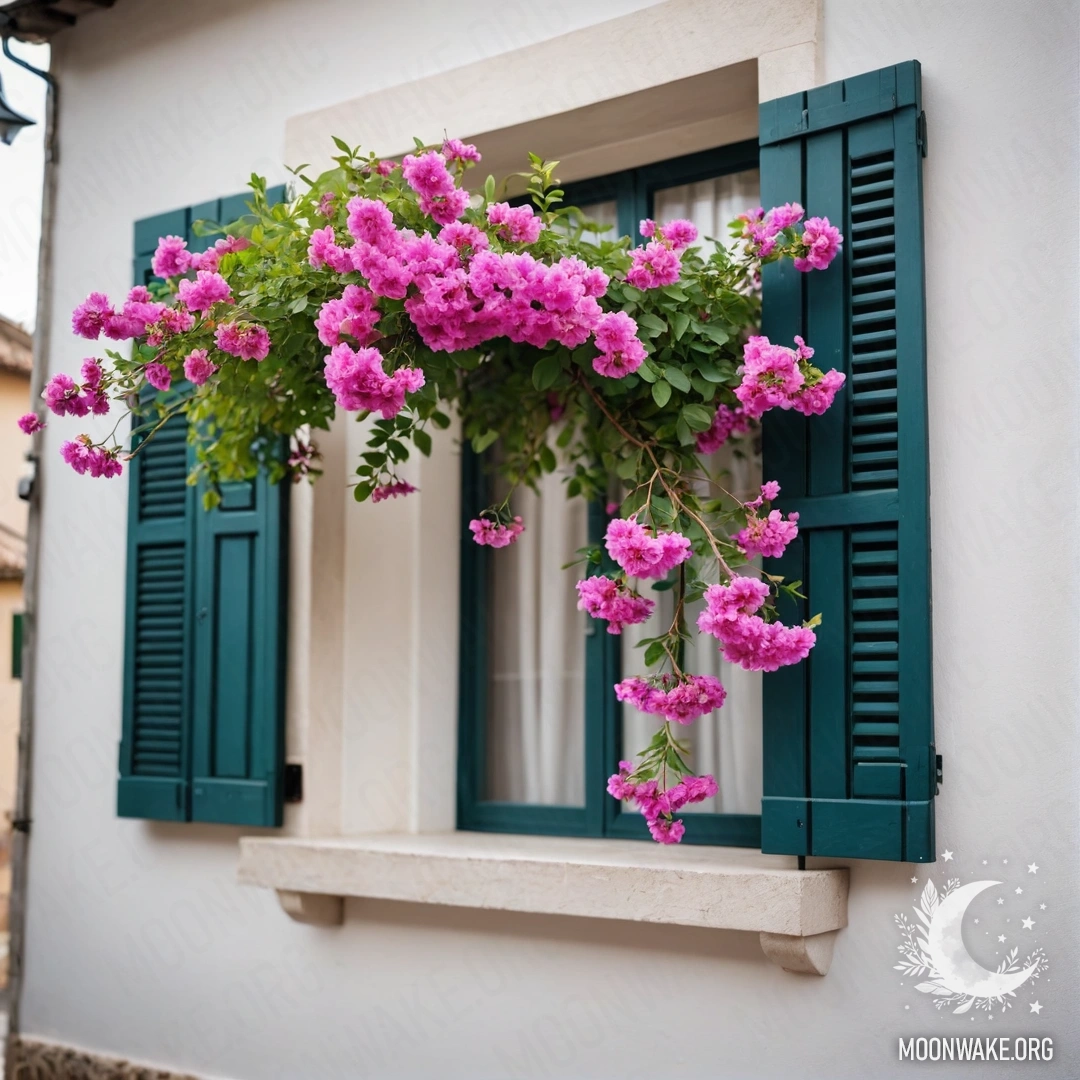 A delicate branch adorned with pink flowers against a white wall, illuminated softly by a bokeh of warm garland lights.
