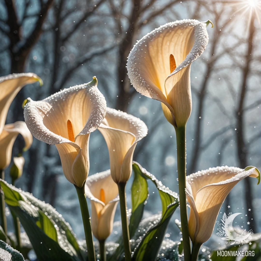 Minimalist Calla Lilies in Frost Minimalist composition of calla lilies covered in frost with sunlight