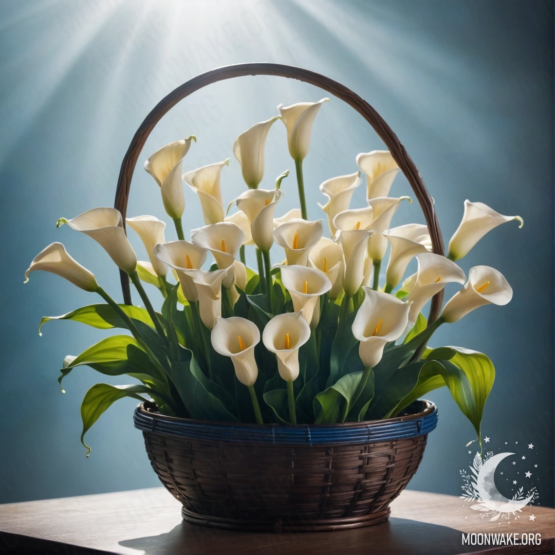 Minimalist Calla Lilies in Mist Minimalist image of blue calla lilies in a misty atmosphere with sunny rays