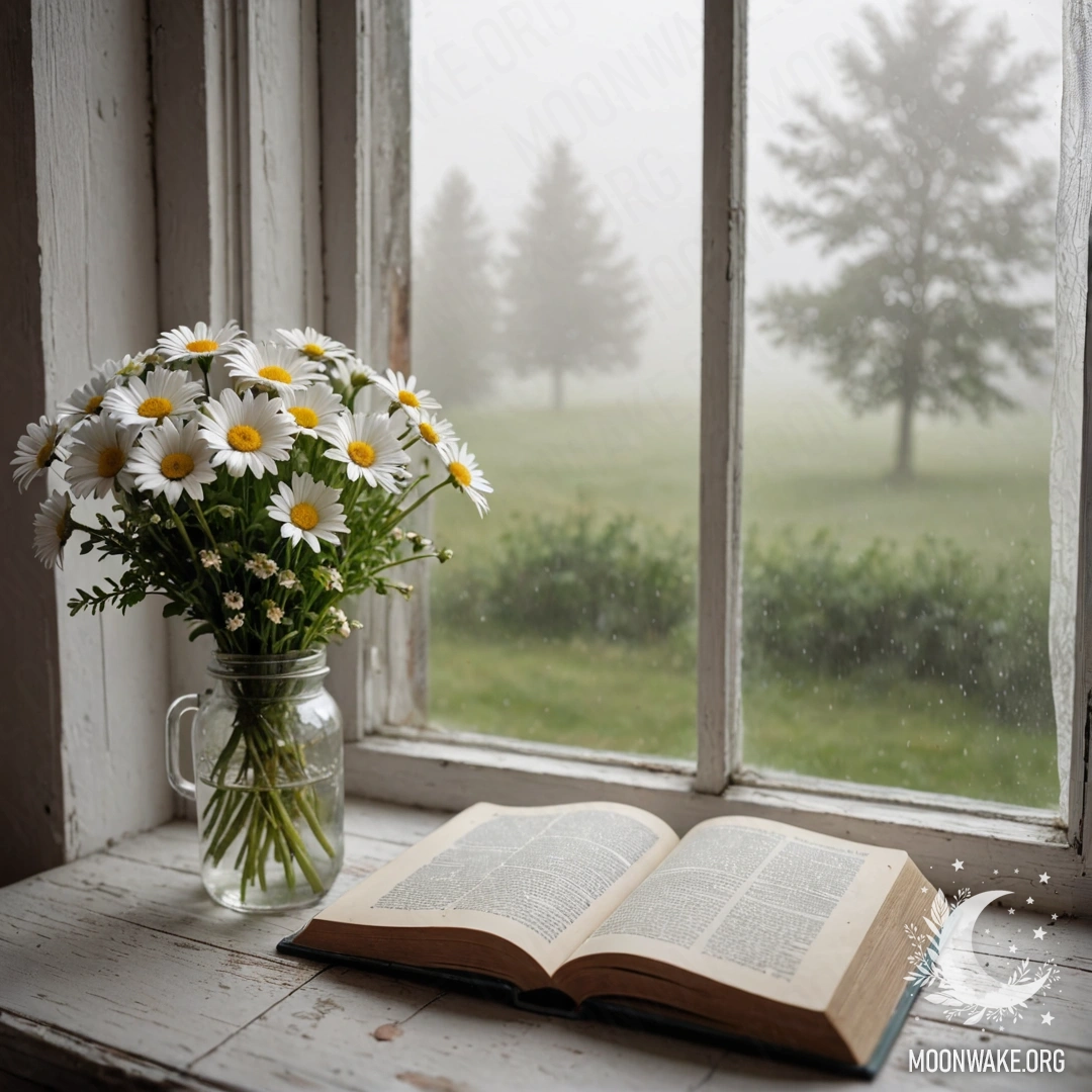 A minimalistic chair with a blanket and a bouquet of flowers on it, set against a shabby wall.