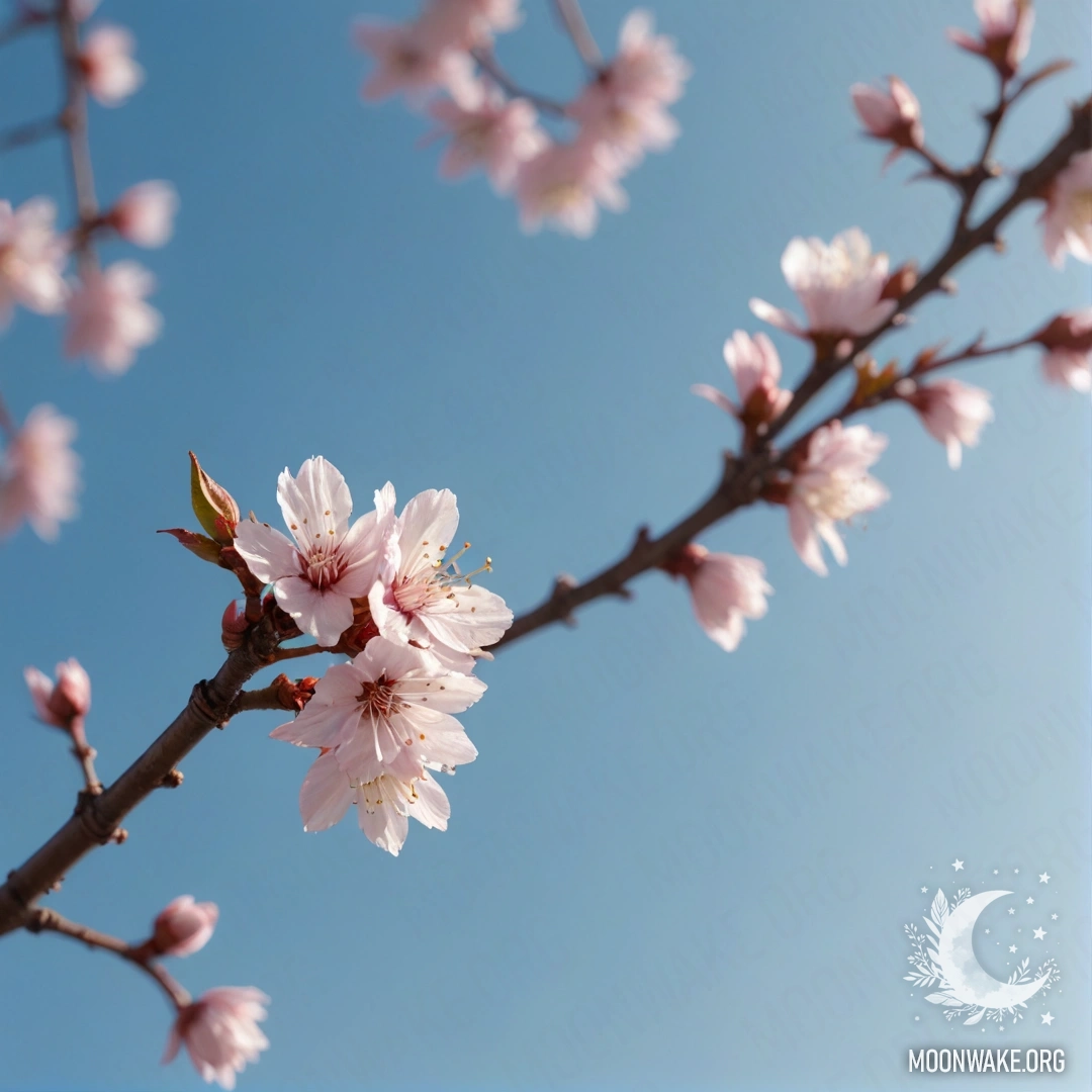 A serene minimalist illustration of cherry blossoms against a sky blue background.