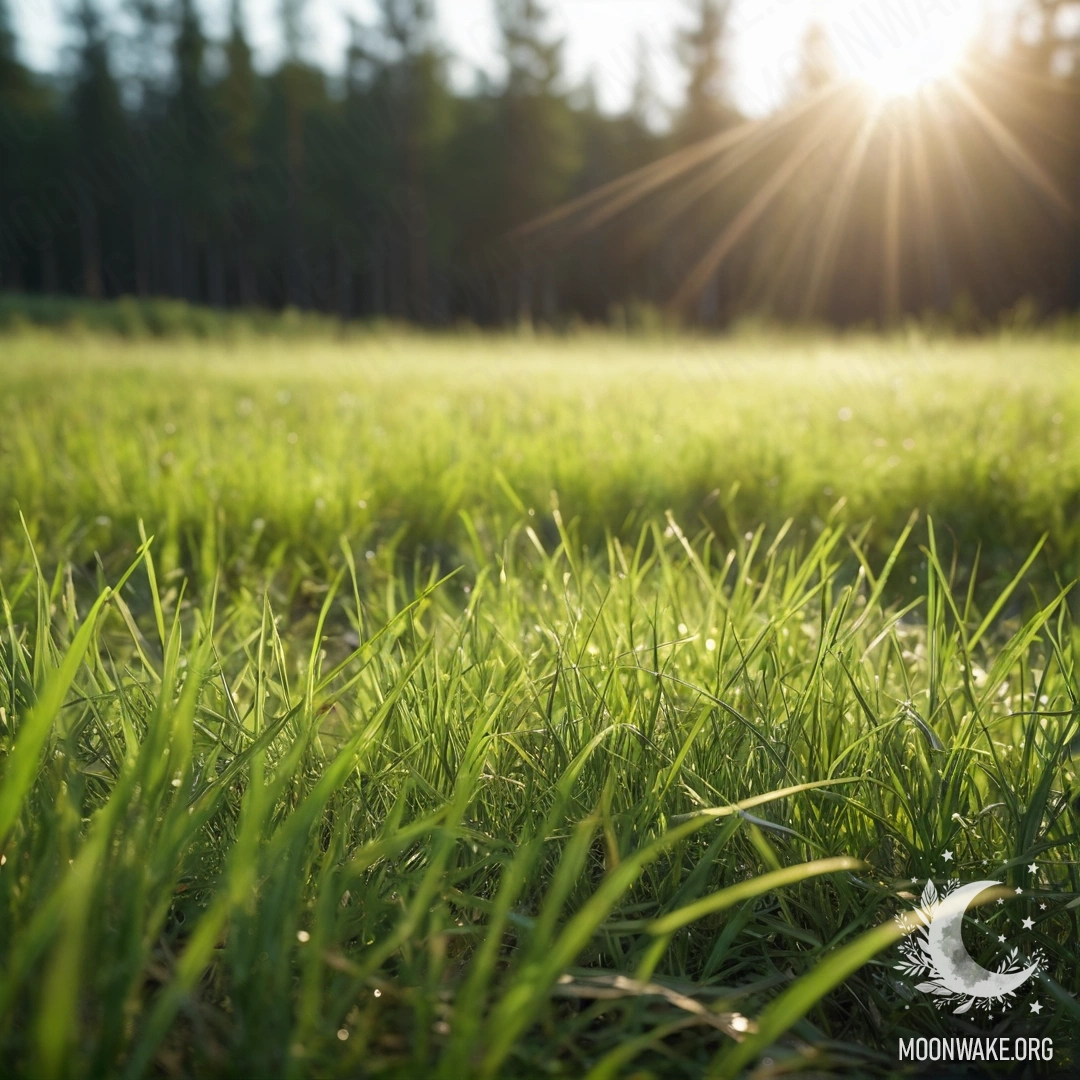 Close-up of grass with sunlight and bokeh effects in the background.