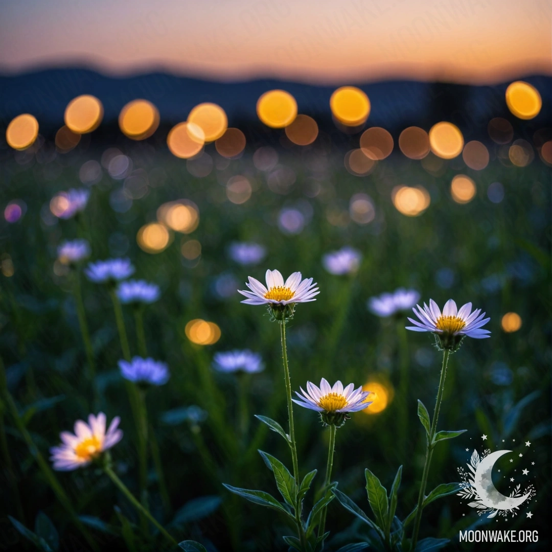 Minimalist Field Flowers Under a Starry Sky Close-up of field flowers against a blurred night sky filled with stars.