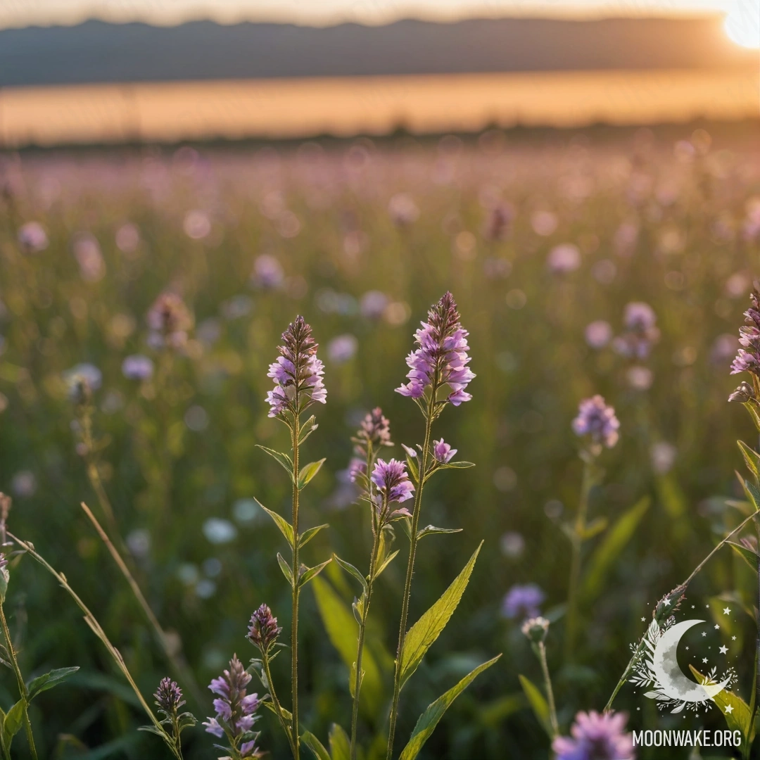 Close-up of delicate field flowers against a bokeh sunset backdrop.