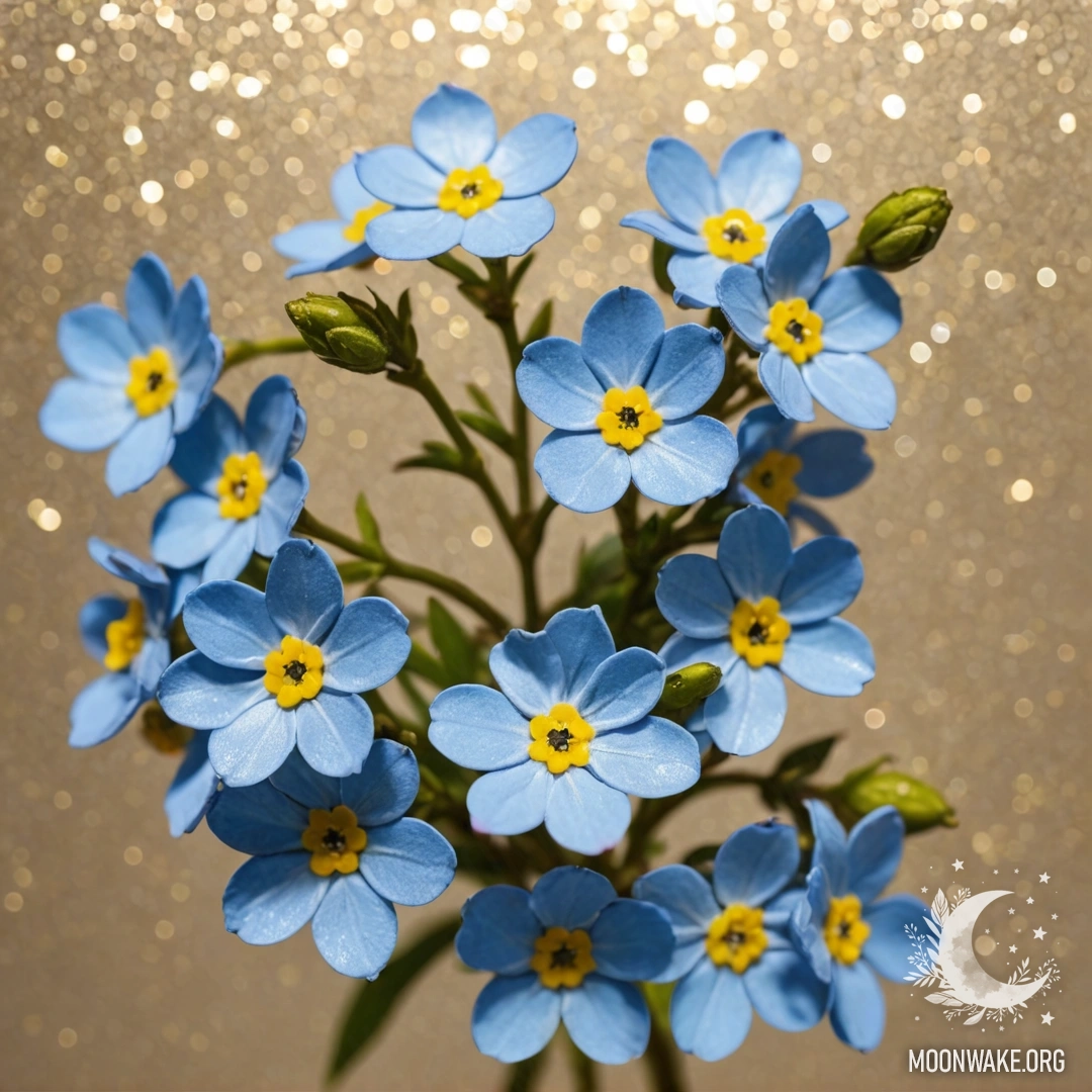 A minimalistic representation of cream yellow forget-me-nots adorned with sequins.