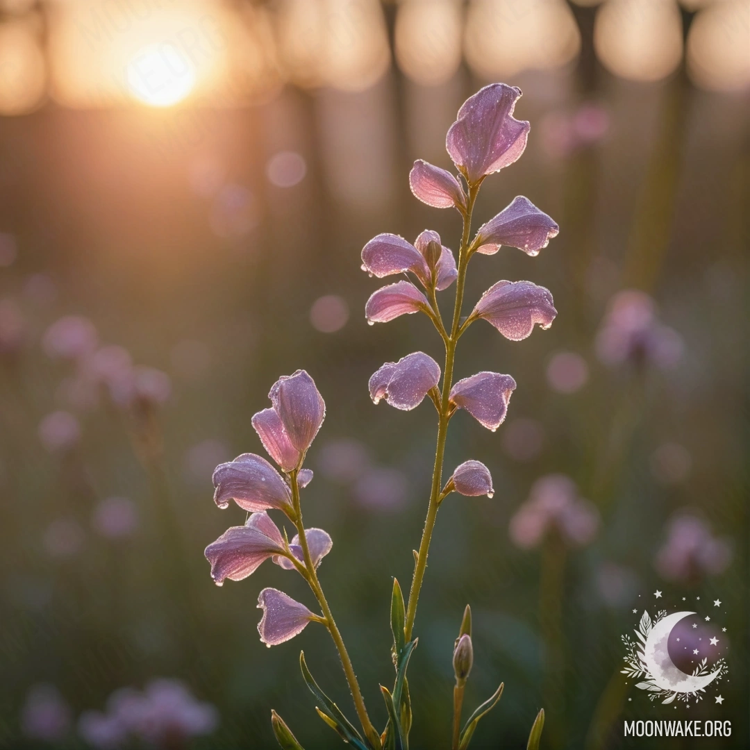 A delicate bouquet of heather with dew drops captured at sunset.