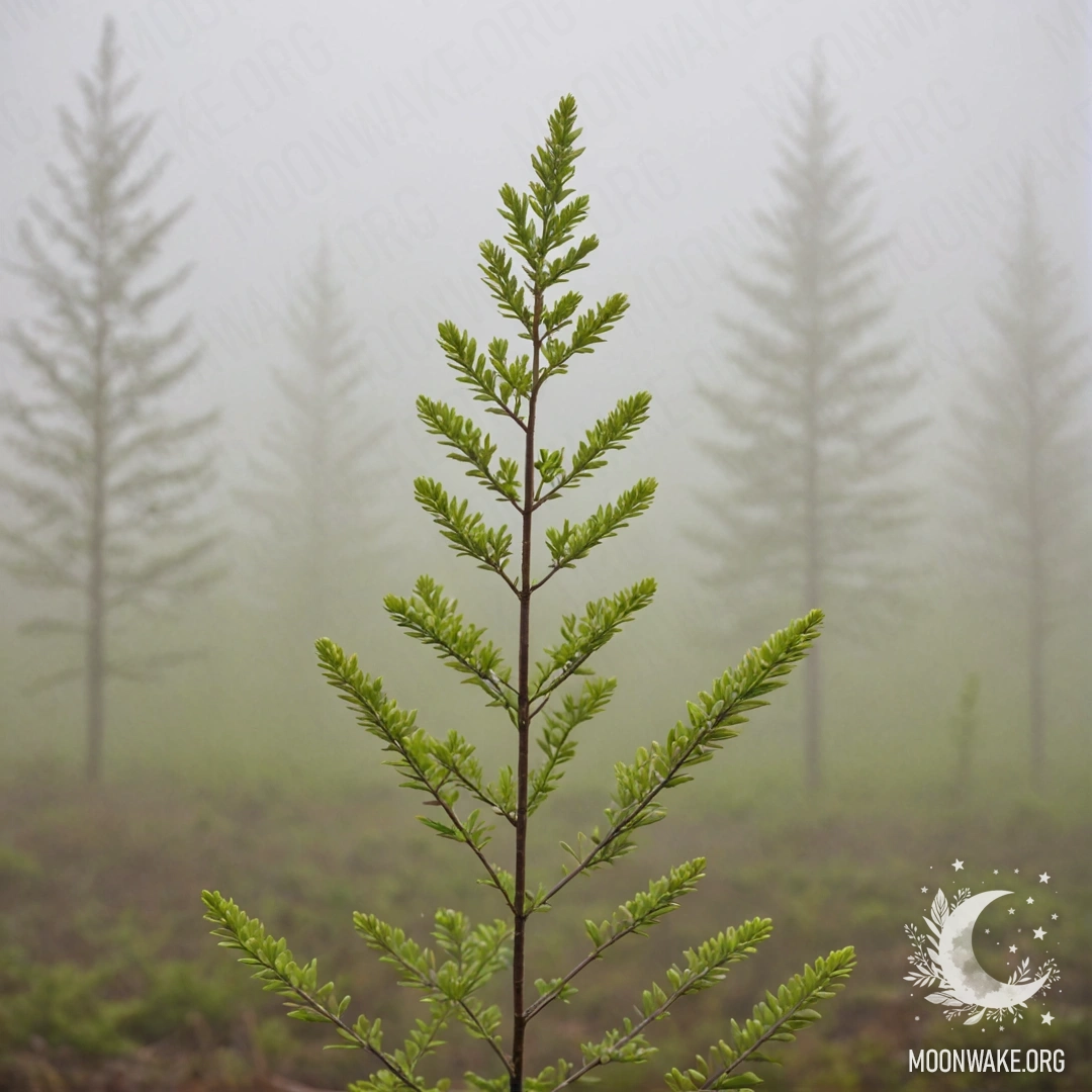 A minimalist photograph featuring heather patterns in a lime-colored fog.