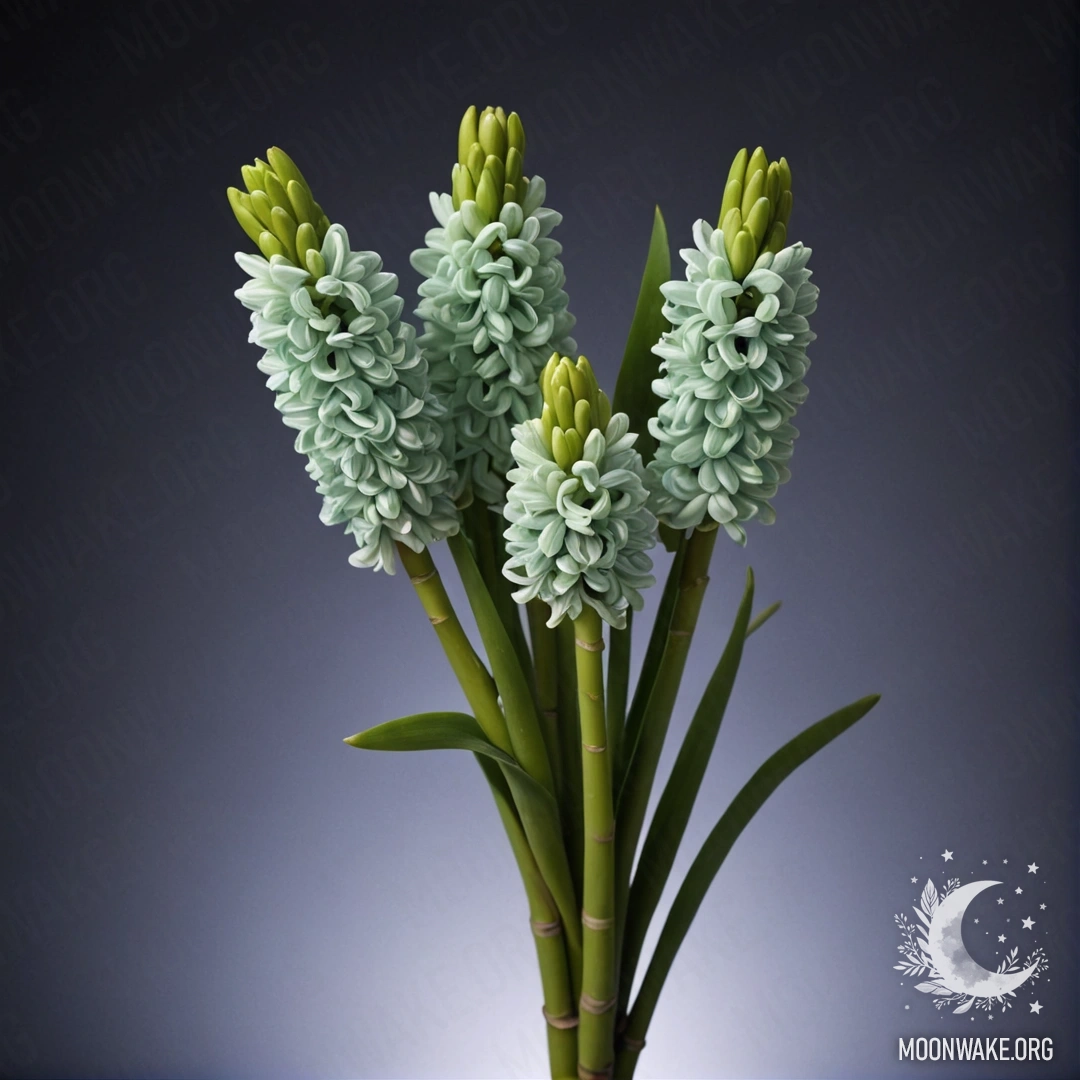 Minimalist Hyacinth in Frosty Night A bouquet of lime-colored hyacinths surrounded by frost at night.