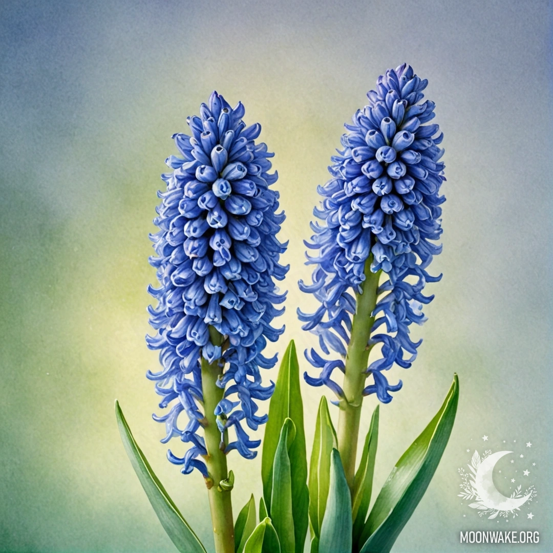Minimalist Hyacinth in Fog A single greenish-blue hyacinth surrounded by fog, with sunny rays illuminating it.