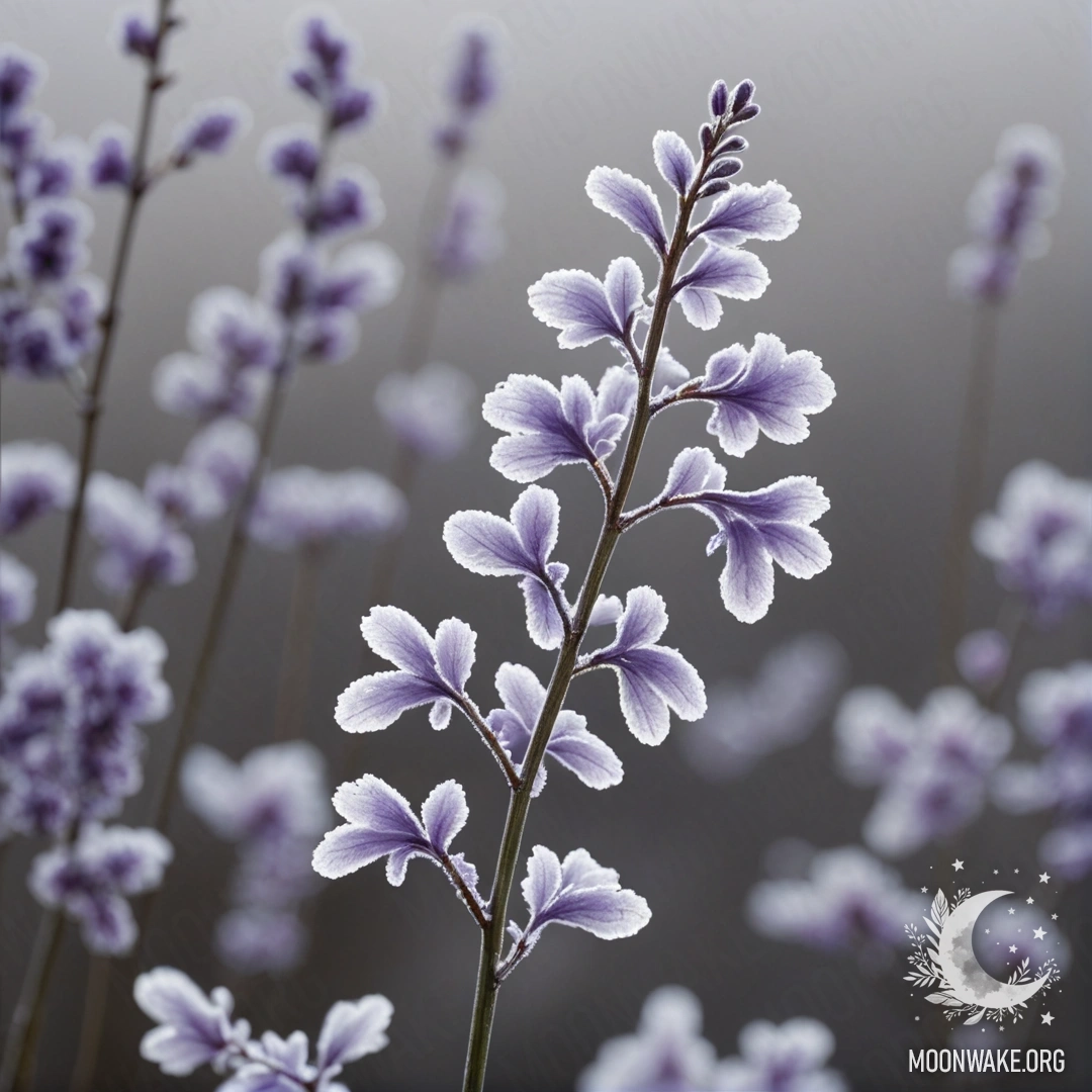 Minimalist Lunaria in Frost A delicate lunaria plant with lavender hues against a frosty background.