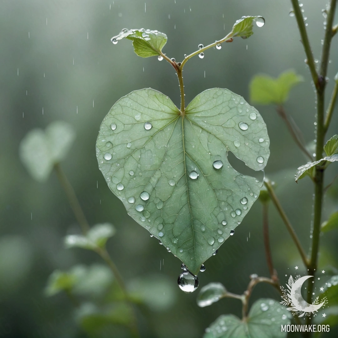 A watercolor painting of lunaria flowers in mist and rain, adorned with rhinestones in a mint color.