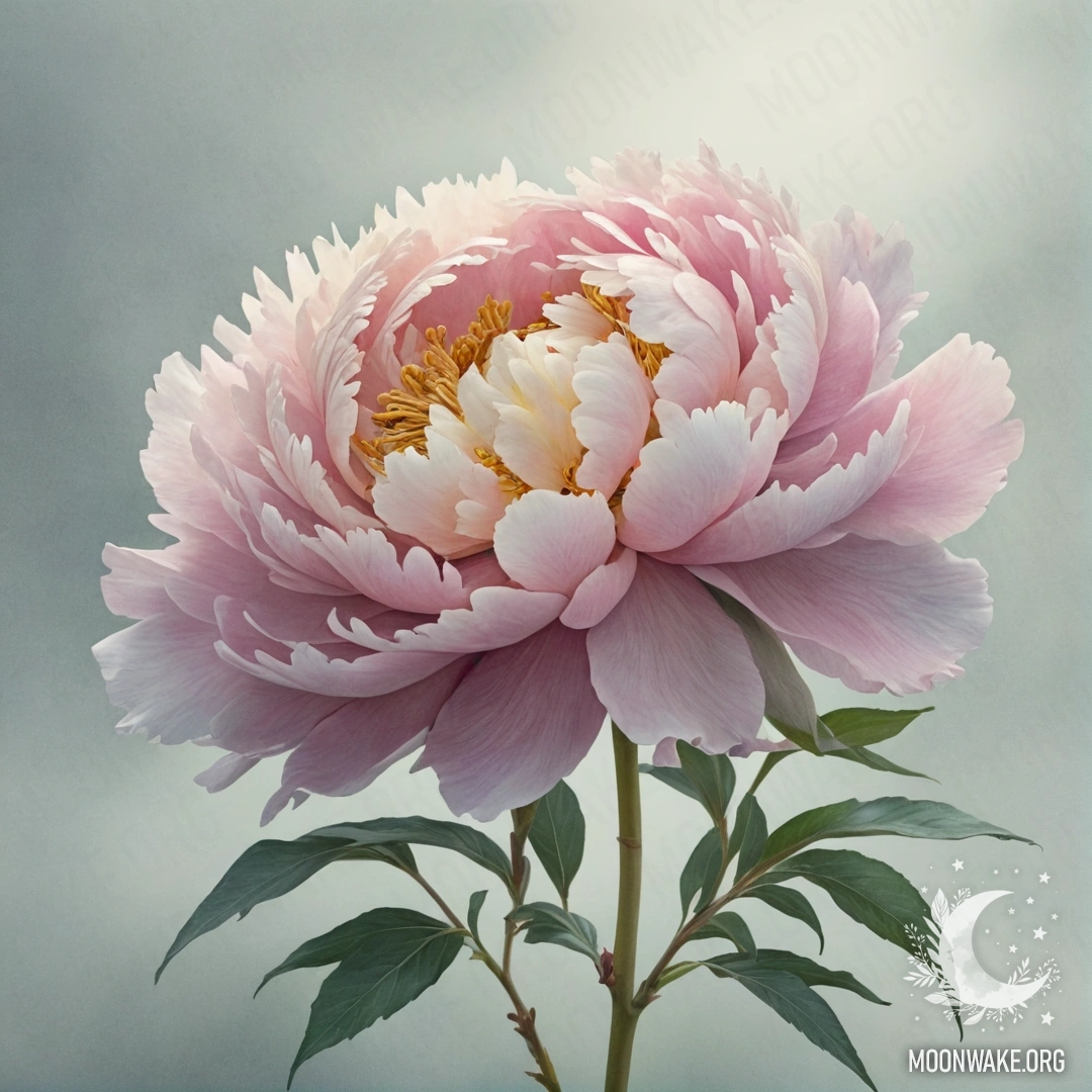 A delicate bouquet of peonies in soft pastel colors surrounded by fog.