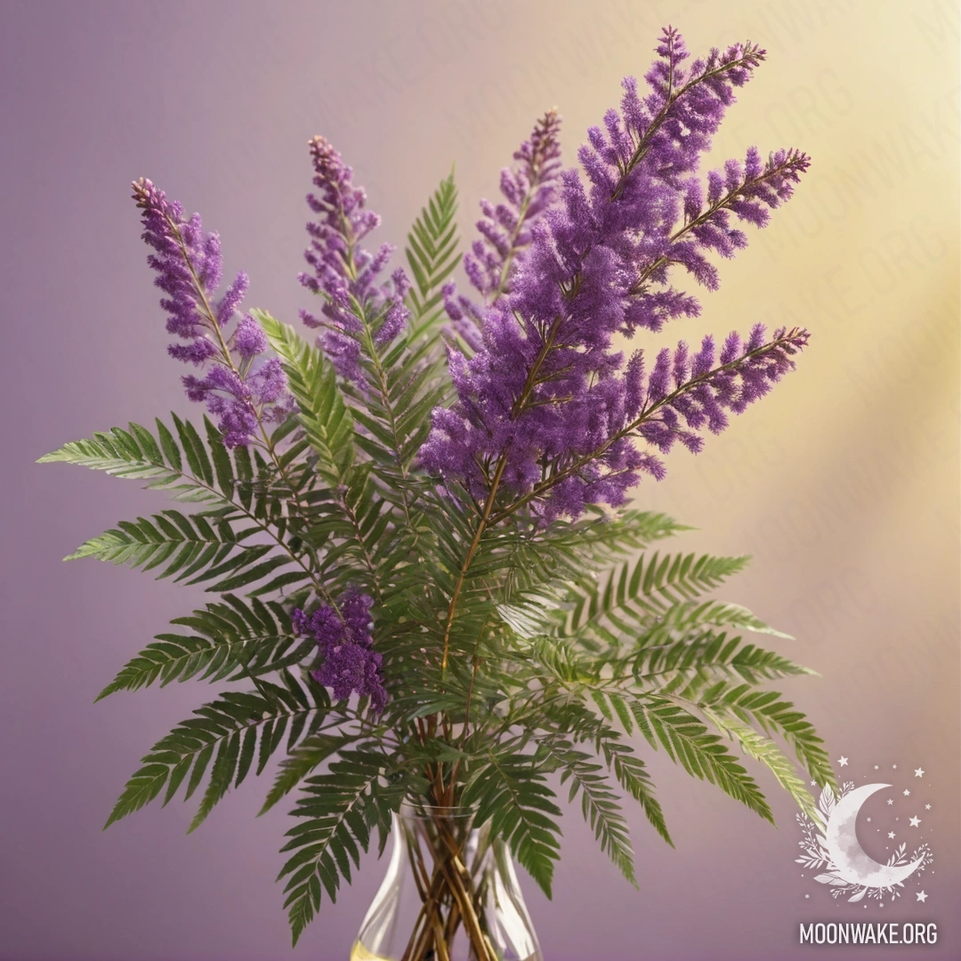 Minimalist Purple Mimosa Bouquet A minimalist bouquet of purple mimosa surrounded by sunny rays.