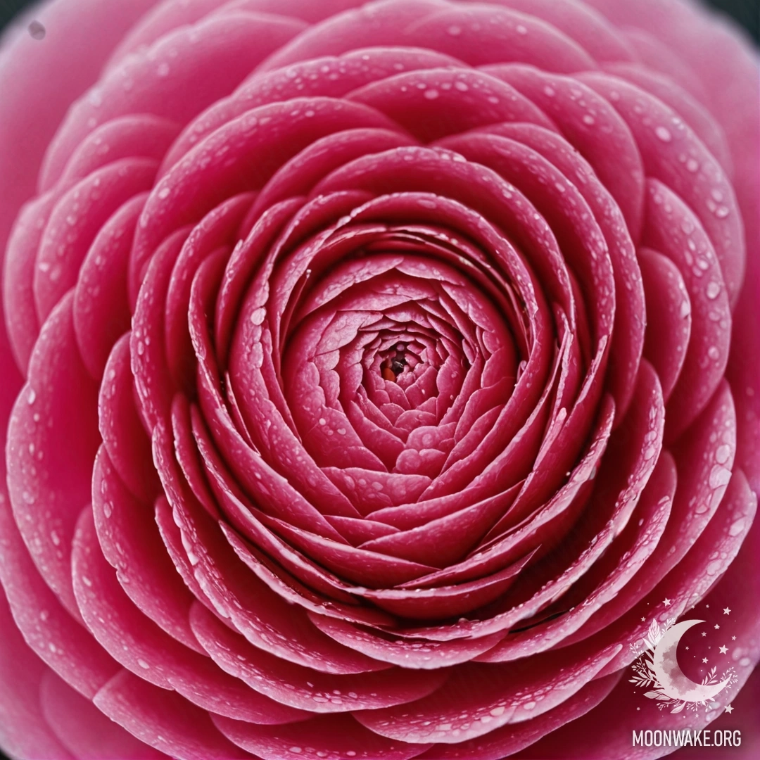 A minimalistic depiction of ranunculus flowers with pink splash patterns.