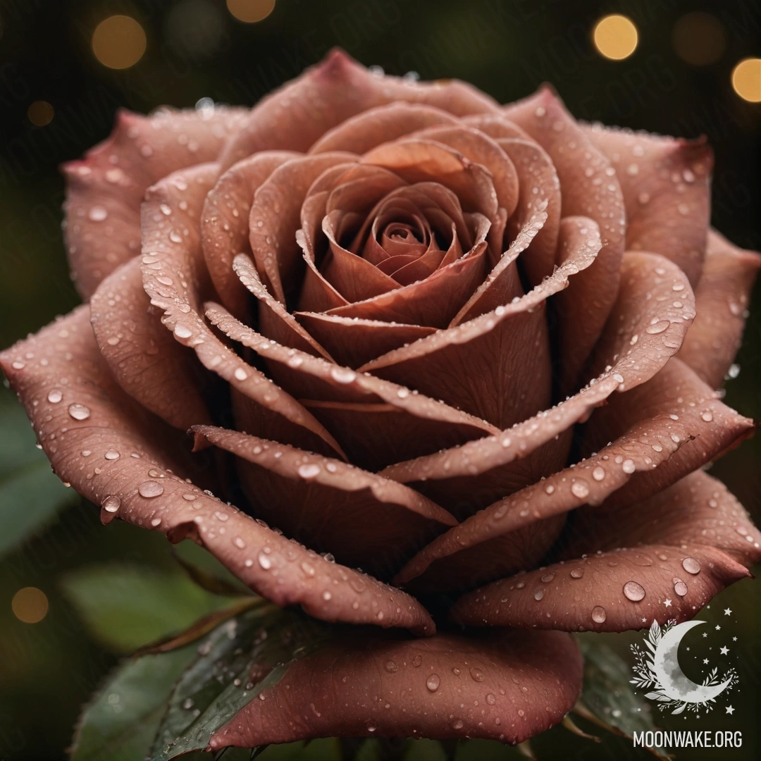 A minimalist rose adorned with dew drops against a dark background.