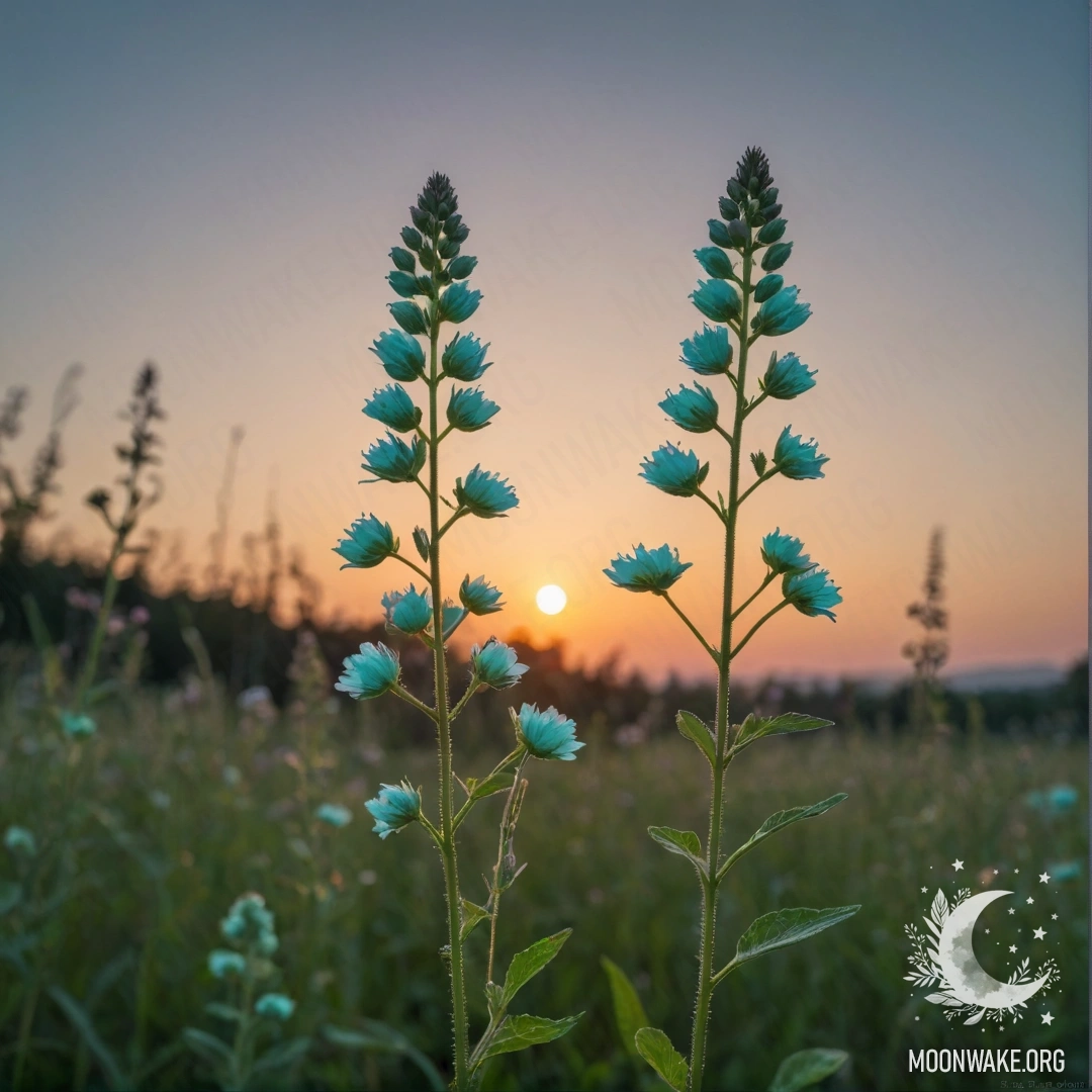 A serene landscape featuring wildflowers against a mint sunset backdrop.
