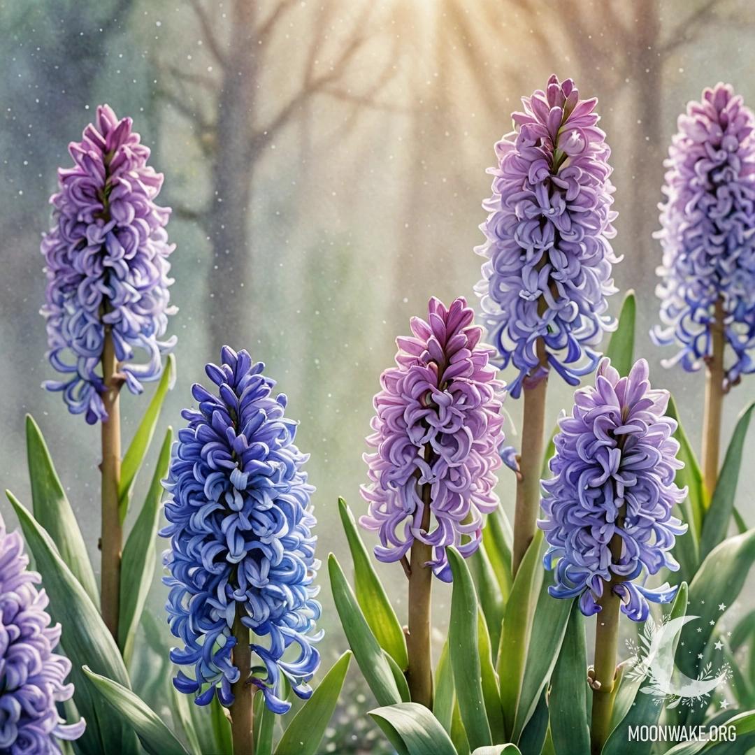 Mint Hyacinth in Misty Rays A beautiful hyacinth surrounded by mist with sunny rays shining through.