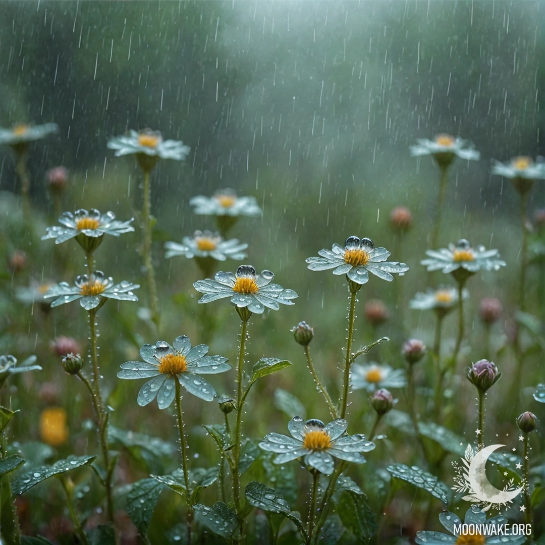 Mint Wildflowers in Misty Rain A scene of beautiful wildflowers in mint color, surrounded by mist and rain, embellished with rhinestones.