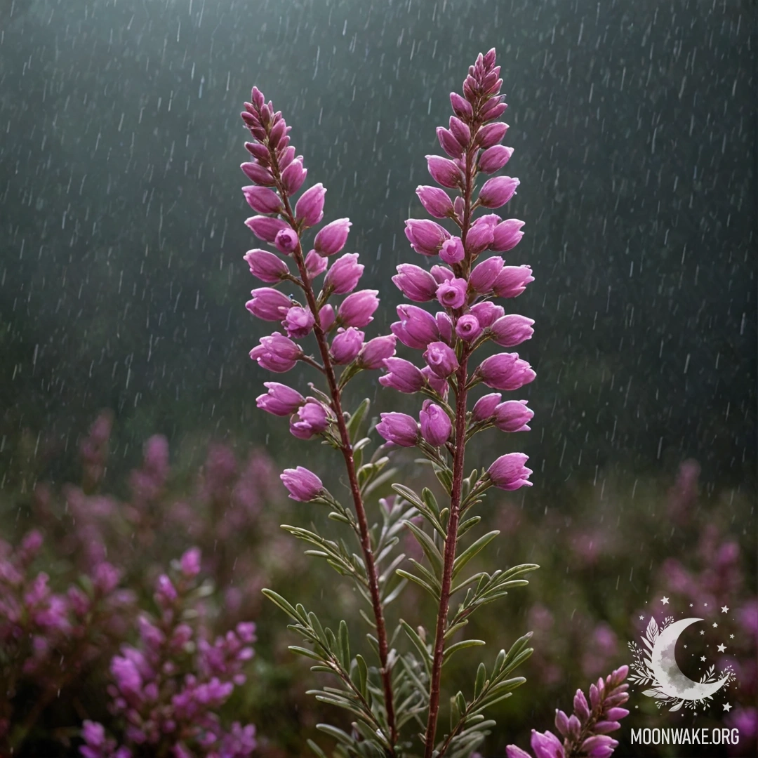 Misty Night Blooms A soft bouquet of pink flowers in the mist, under gentle rain at night.