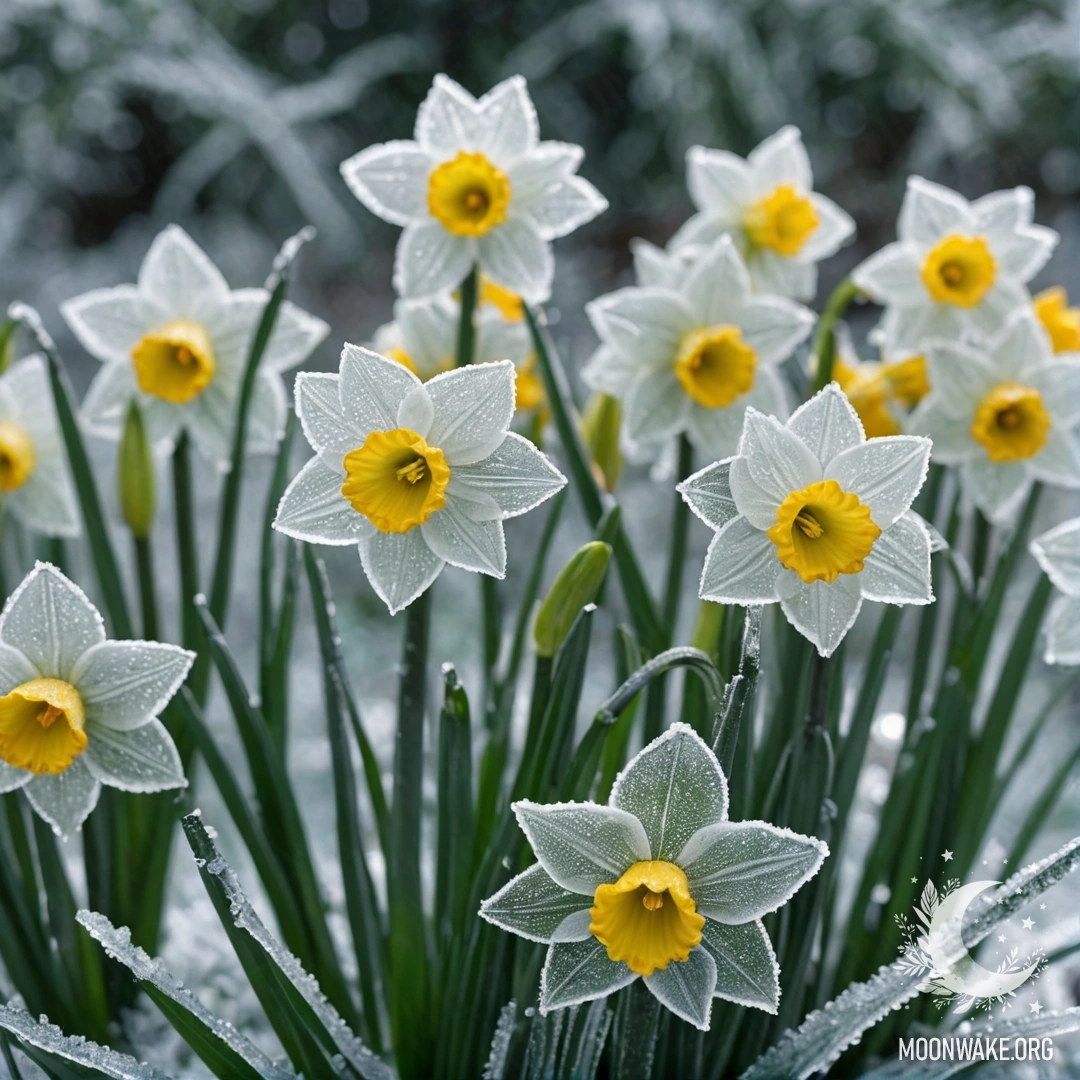 A beautiful green narcissus surrounded by frost and sequins.