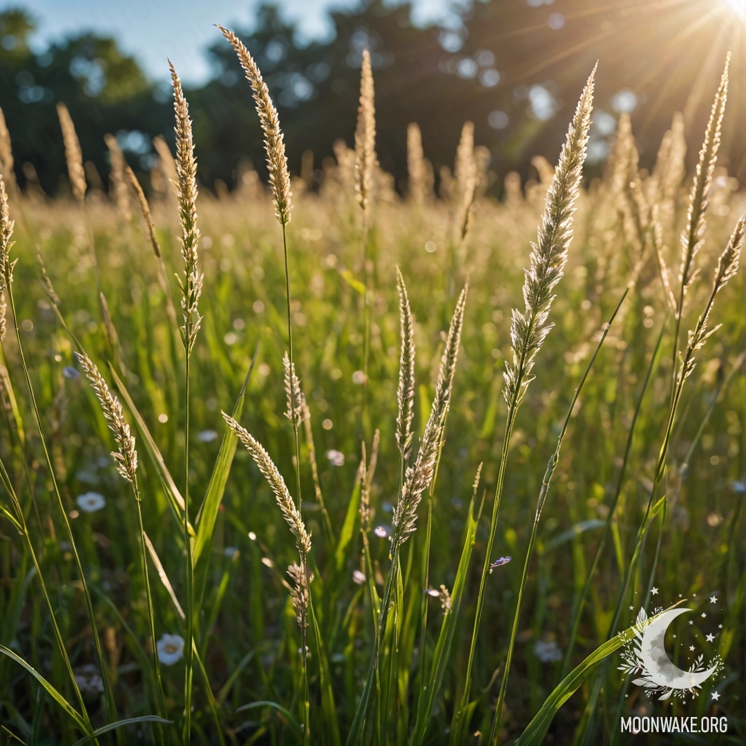 Delicate Grass and Bokeh Flowers Close-up of delicate grass with bokeh flowers in the background.