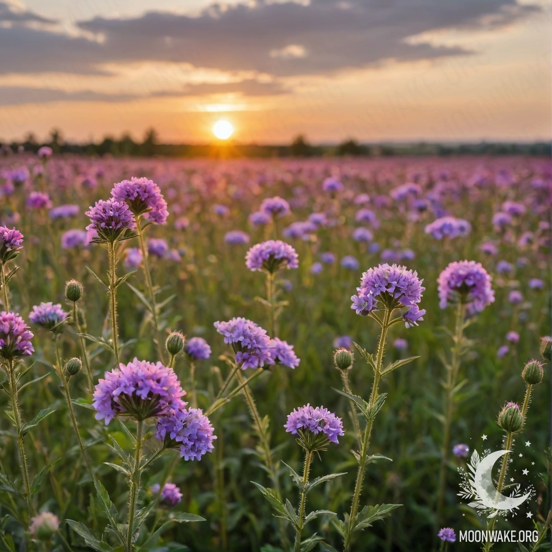 A close-up view of sweet field flowers set against a bokeh sky with clouds at sunset.
