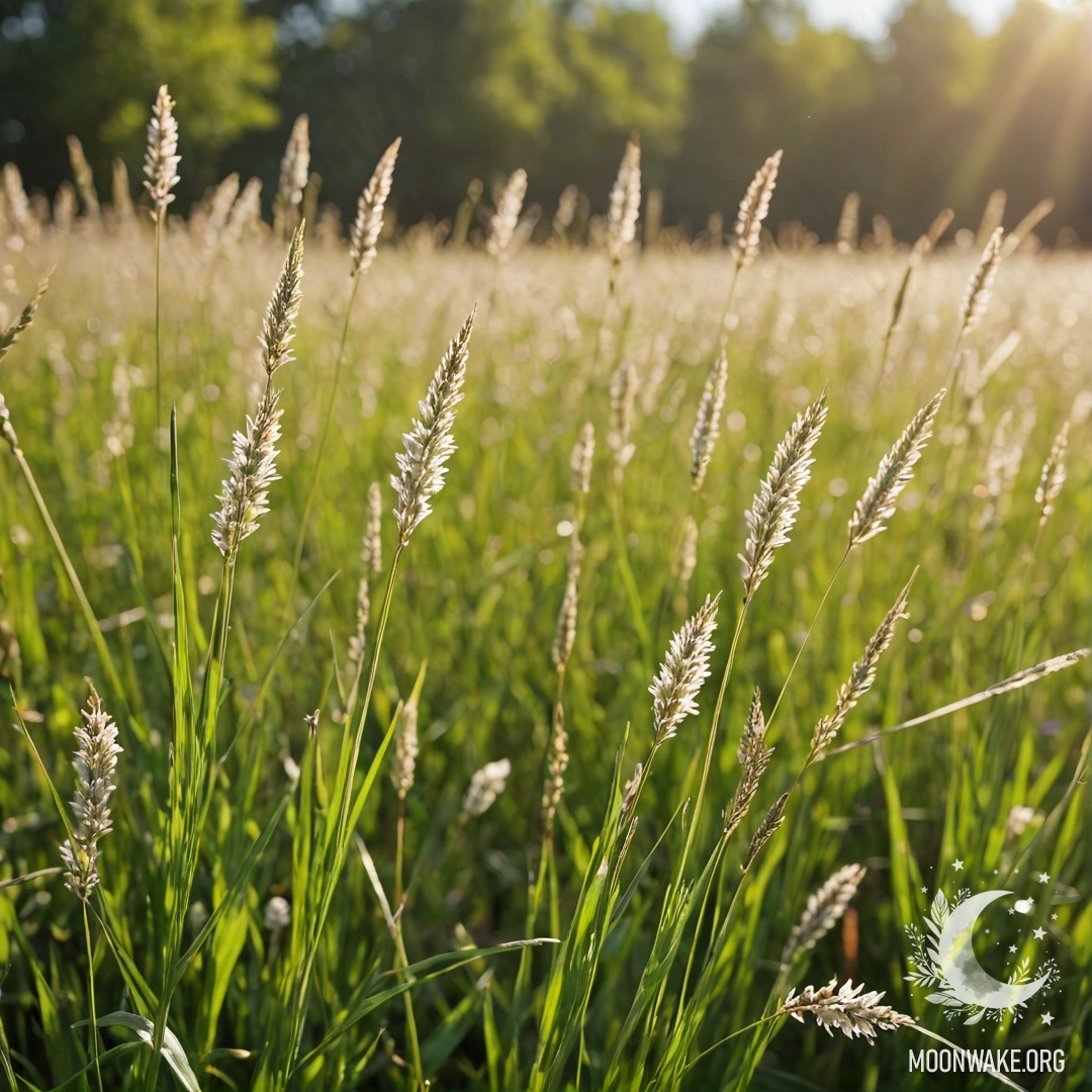 Close-up of delicate grass in a field adorned with blurred flowers.
