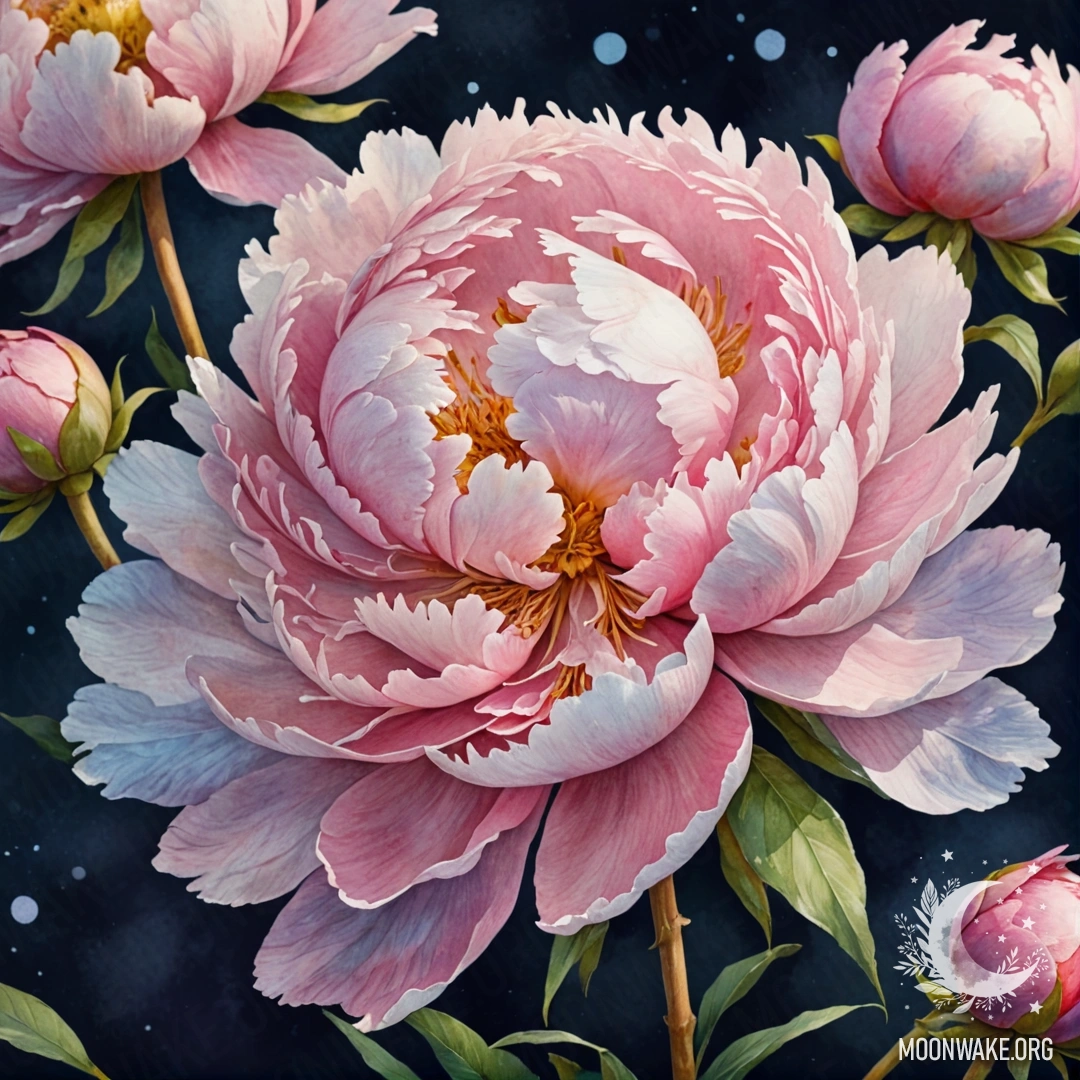 Sweet Peony in Night Sky A delicate peony flower against a soft pastel night background.