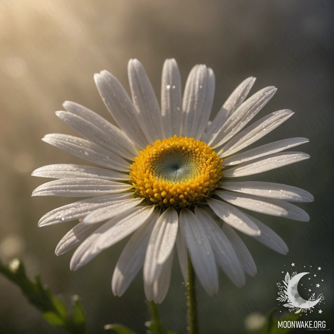 A peaceful daisy surrounded by a soft coffee-colored fog.
