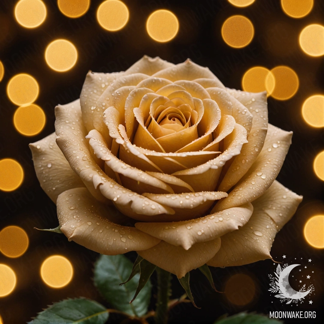 A sweet rose set against a golden night background.