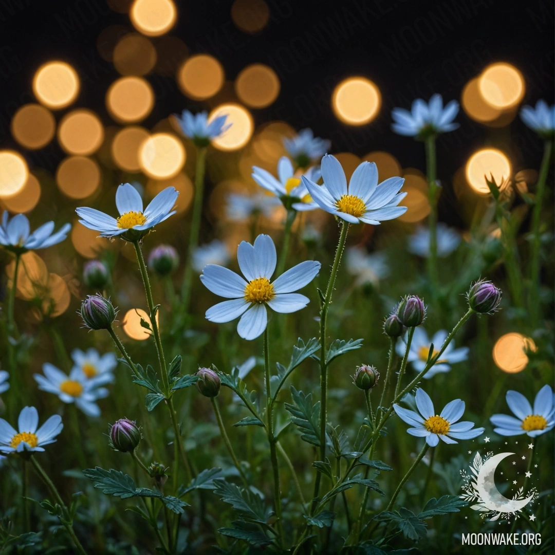 Sweet Night Flowers in Bokeh Close-up of sweet field flowers against a bokeh background at night.