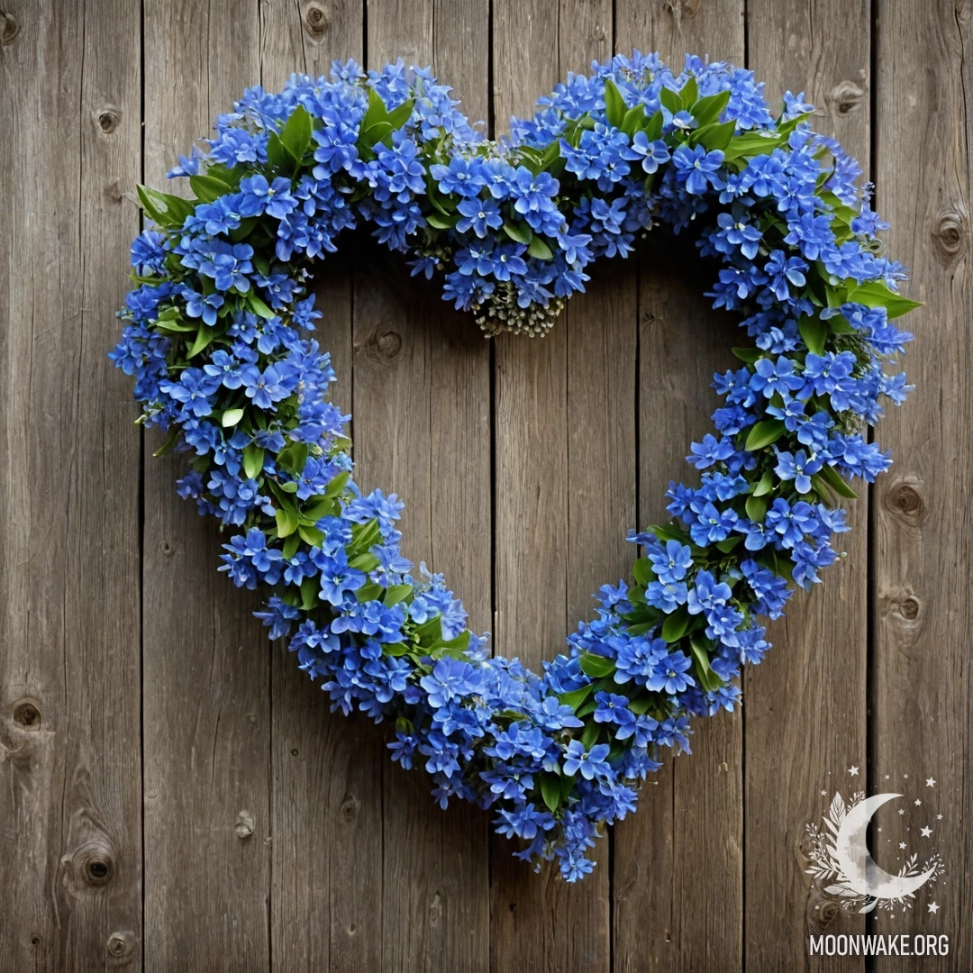 A small burlap bag with pansies hanging on a shabby wooden wall.