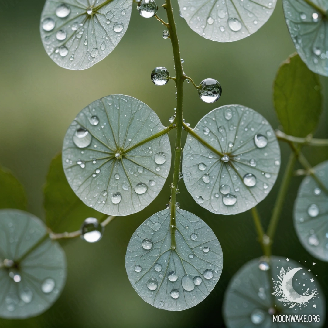 Pastel Minimalism with Dew Drops A minimalist composition featuring lunaria with dew drops and rhinestones in pastel colors, inspired by Chinese art.