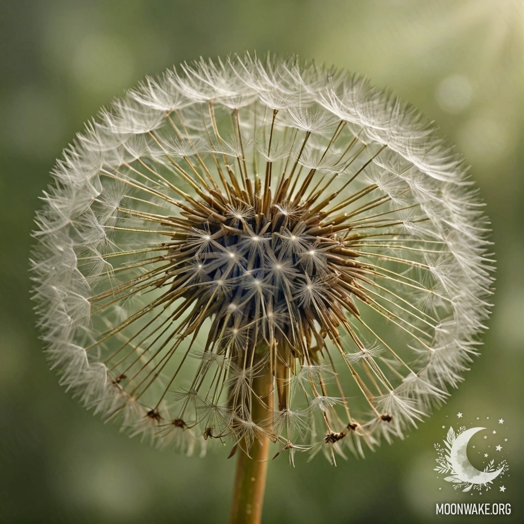 Bouquet of delicate dandelions in olive color surrounded by mist.