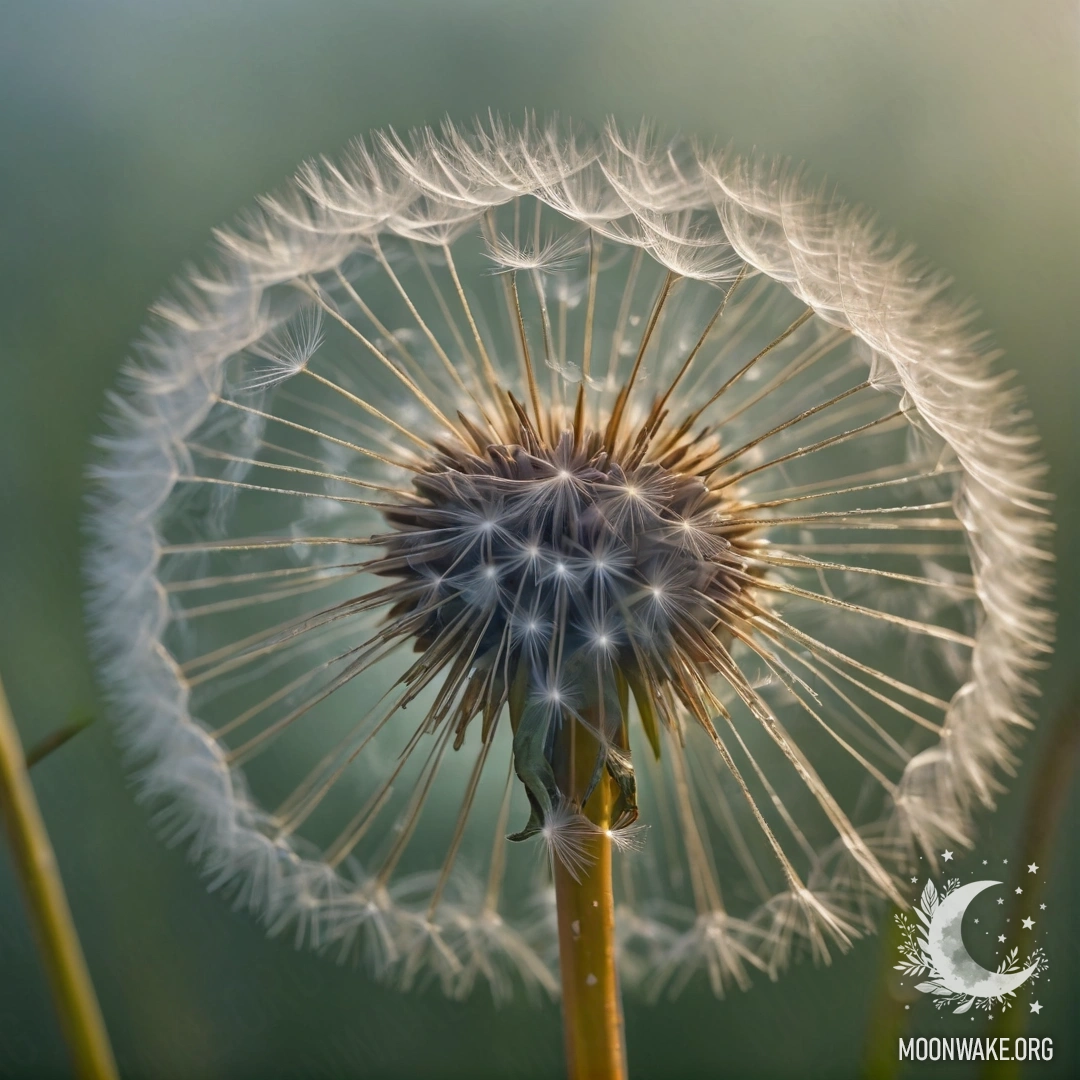 A serene dandelion enveloped in soft fog with sea wave colors